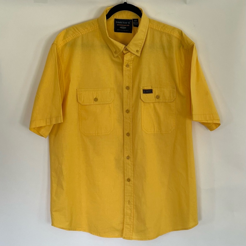 Smith's Workwear Yellow Short Sleeve Button Down Shirt, Size XL
